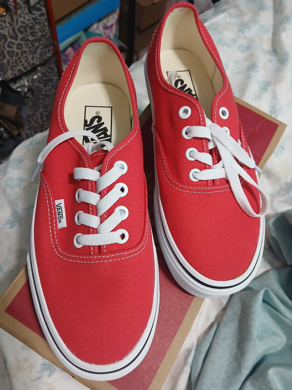 Vans Red Canvas Authentic Low-Top Sneakers with Strawberry Sidewall